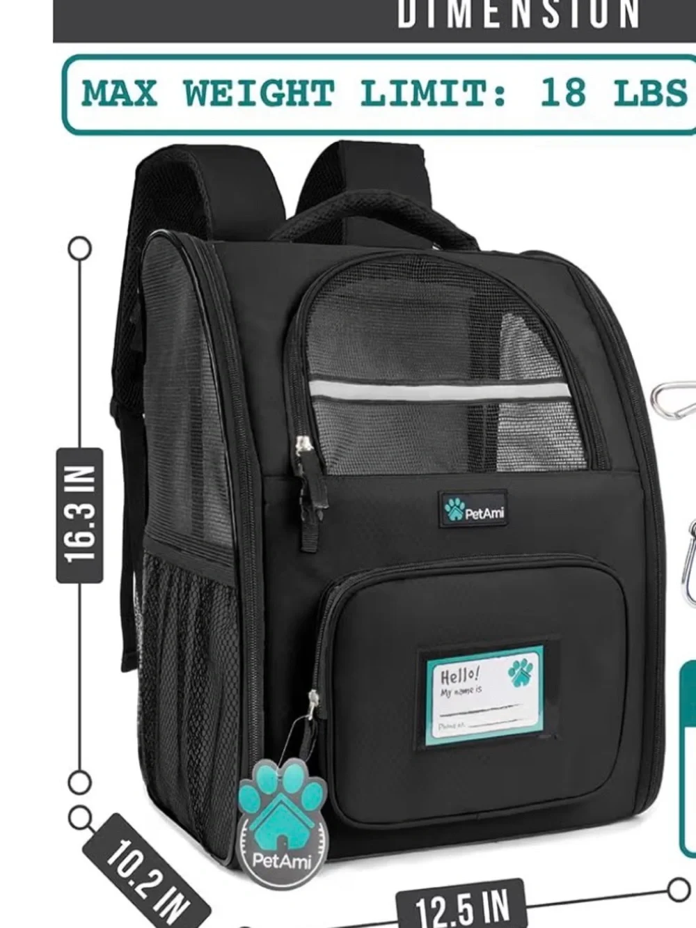 Black Pet Carrier Backpack - Comfortable Travel Backpack for Dogs & Cats